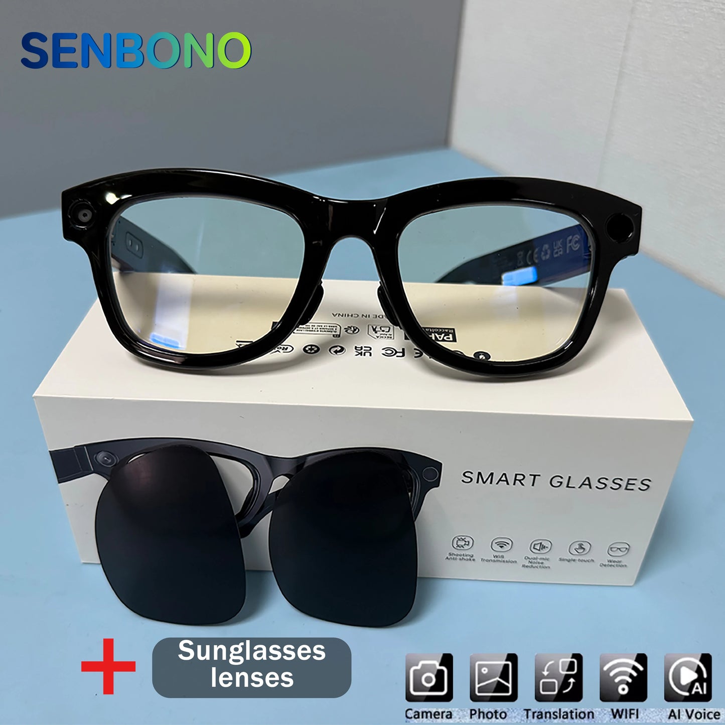 SENBONO M01pro Smart Translation Glasses 8MP Video Image Stabilization Real-time Translation 4K Smart Glasses with Camera